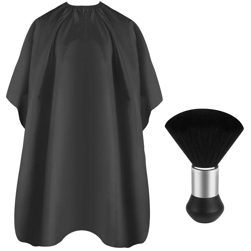 Professional Hair Cutting Cape - Salon Barber Cape with Neck Duster Brush | Black