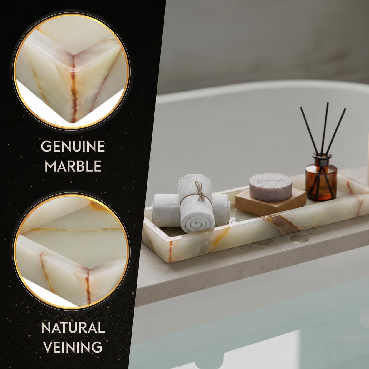 Bey-Berk International Green Onyx Marble Bath Tray, White & Tan