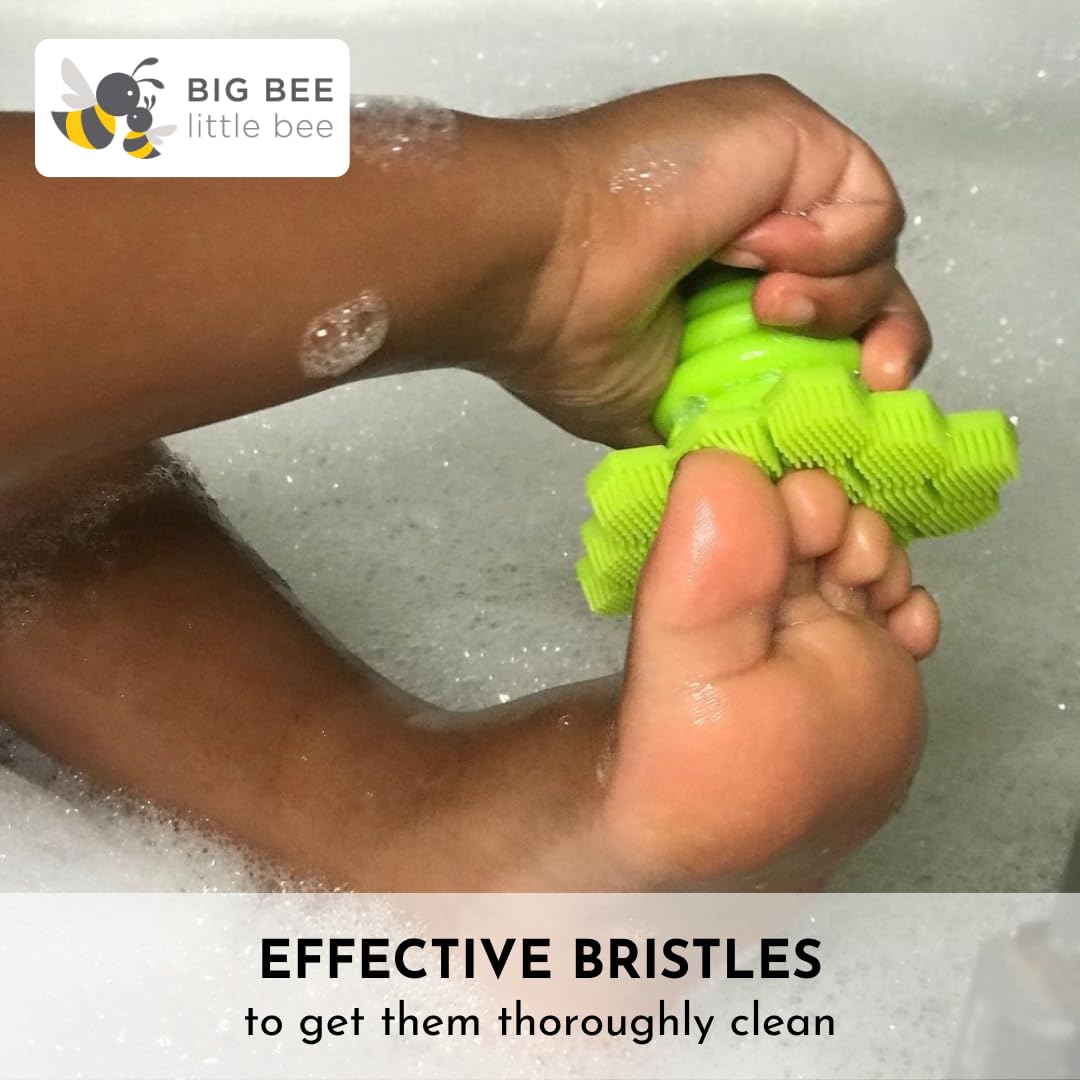 Big Bee, Little Bee - Kids Original ScrubBEE, 100% Silicone Childrens Bath Scrubber, Promotes Effective Independent Hand & Body Washing, As Seen on Shark Tank (Lime)