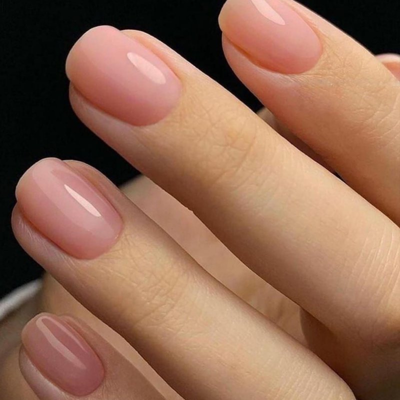 GLAMERMAID Press-On Nails - Light Nude Pink Short Squoval | Reusable Glossy Acrylic False Nails for Women