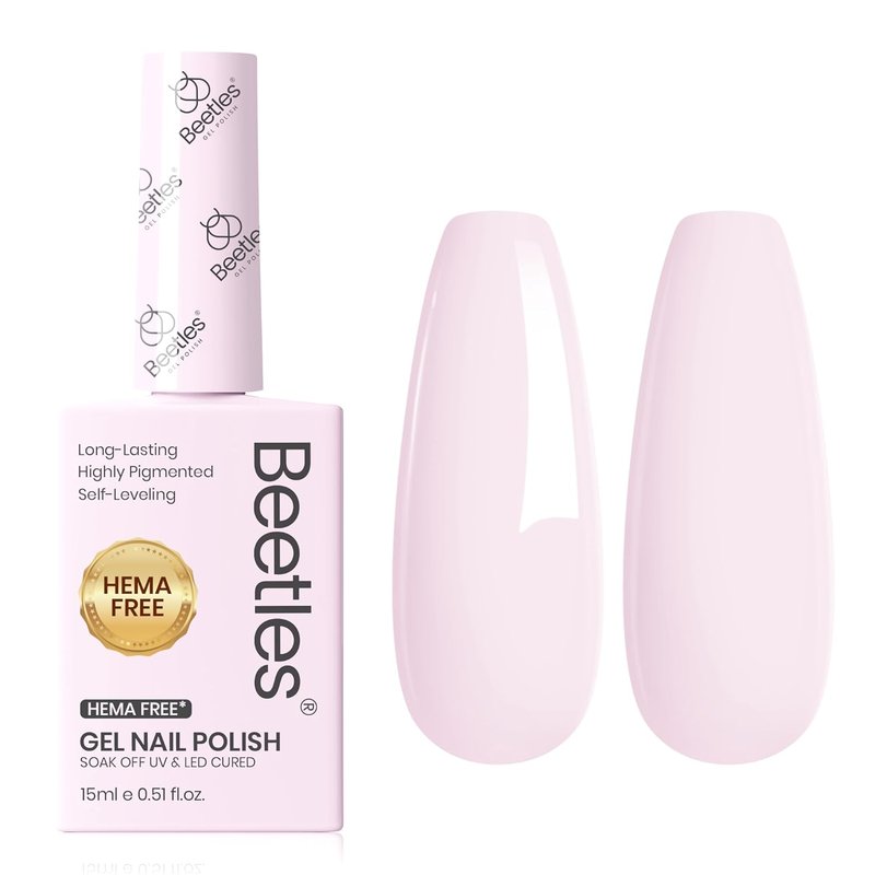 Beetles Pink Gel Polish - Hema Free Cream Puff 15ML Full Size/0.51Fl Oz, Pastel Light Pink Gel Nail Polish, Soak Off UV LED Lamp Nail Art, Long-Lasting Manicure Salon DIY Home Bright Summer Nails