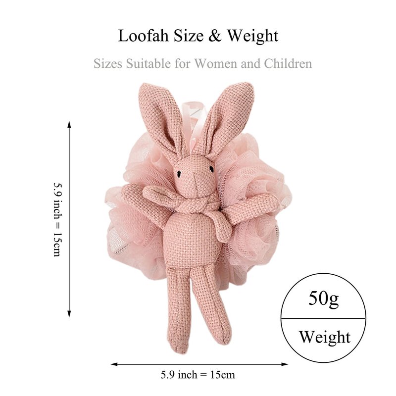 Loofah for Kids Bath Sponge for Kids Loofah Girls Cute Animal Bunny Gift Set - Pink, White, Grey - Shower Loofah for Women Yisella