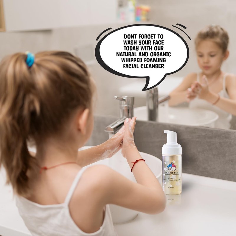 Polished Punk Natural and Organic Foaming Face Wash for Kids and Tweens, Soap and Fragrance Free Tear-Free Cleanser for Sensitive Skin with Botanical Extracts, Aloe, and Glycerin, 4 oz