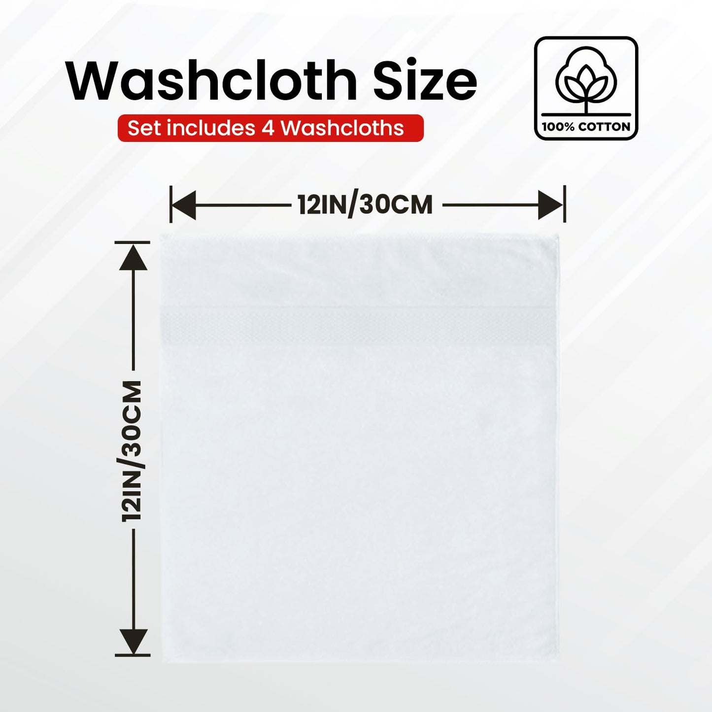 Infinitee Xclusives Luxury Wash Cloths for Showering [13x13] – 100% Cotton Washcloths [Pack of 4], Soft and Absorbent Face Towels for Bathroom Wash Clothes, Gym, and Spa (Brilliant White)