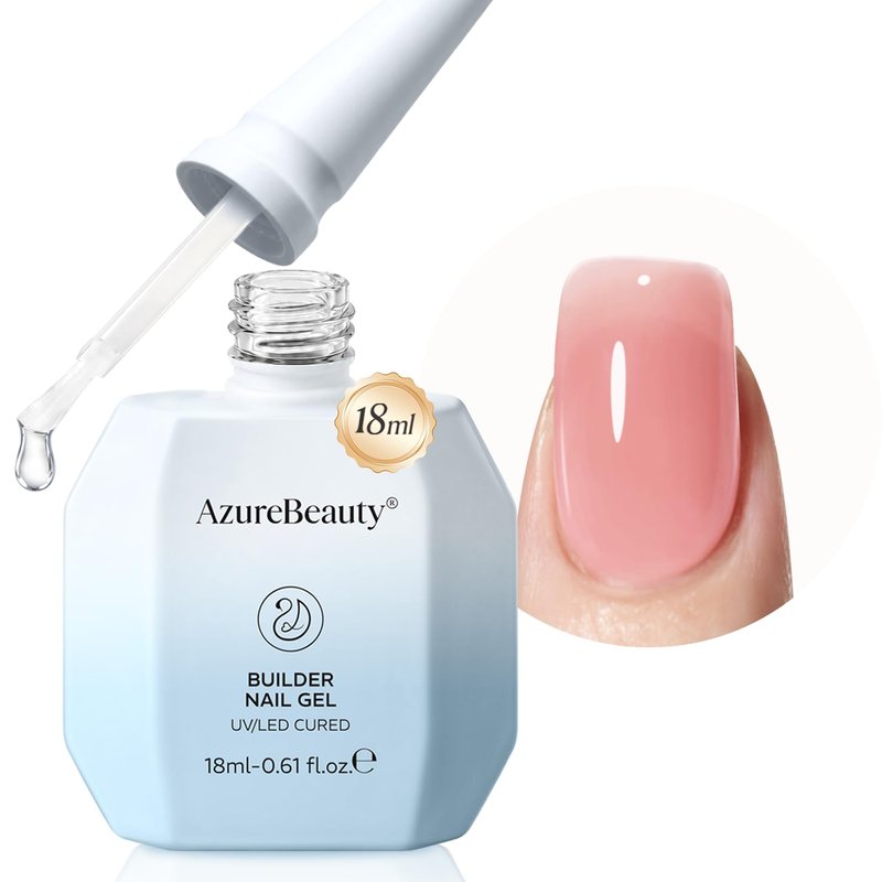 AzureBeauty Builder Gel for Nails, 18ml 7-in-1 Jelly Peach Self-Leveling Nail Strengthener for beginners, UV/LED Soak Off Builder Gel for Apex, Extension, Overlay & Rhinestone, Base & Top Coat Needed
