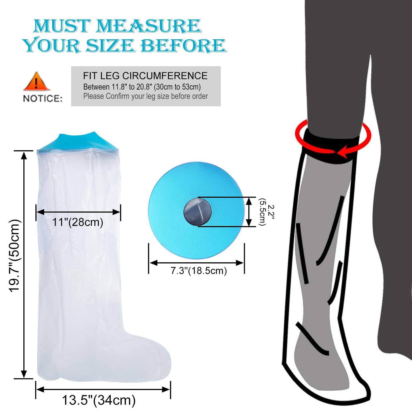 Asunby Waterproof Cast Covers for Shower Leg Kids,Soft Comfortable Wound Bandage Protector, Reusable Child Showering Cast Bag for Foot knee Ankle, Keep Wound Dry(Half Leg)