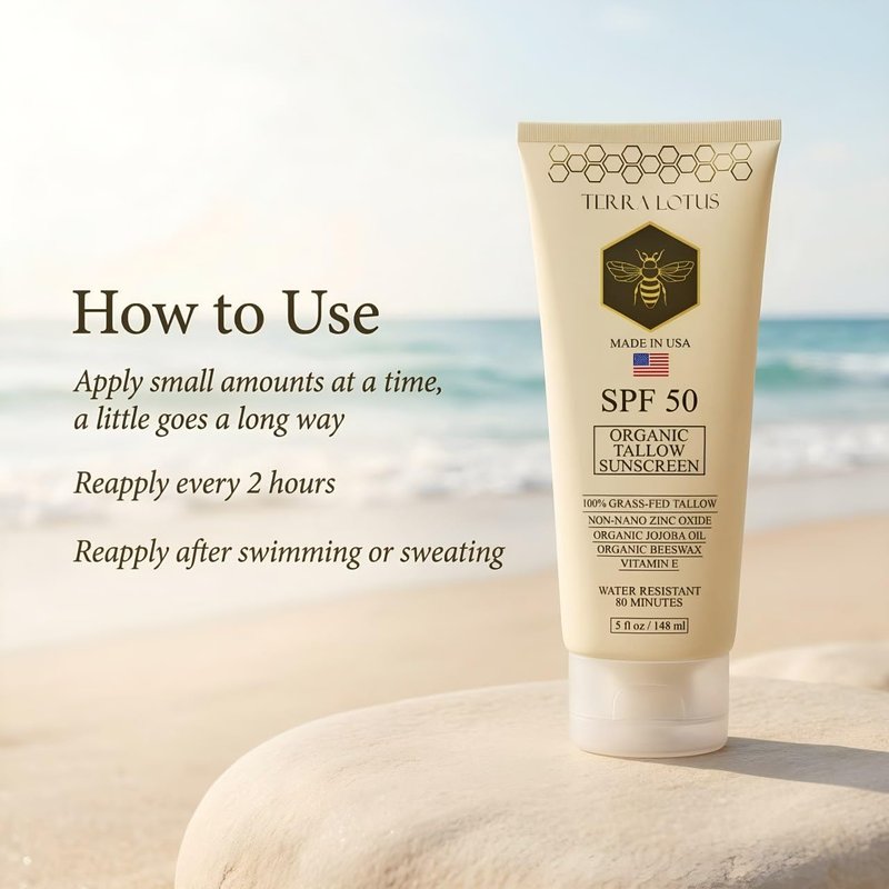 Organic Tallow Mineral Sunscreen - 50 SPF - For Face and Body - With 100% Grass-Fed Tallow and Non-Nano Zinc Oxide Reef Safe - (5 Oz)