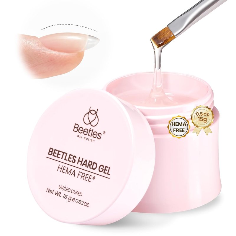 Beetles HEMA-Free Hard Gel Set-Dewy Breeze 0.5 oz Mini Size 9 in 1 Nail Extension Sculpting Instant Apex Building for First-Time Users Professionals,Clear Builder Nails Gel, UV & LED Lamp Needed