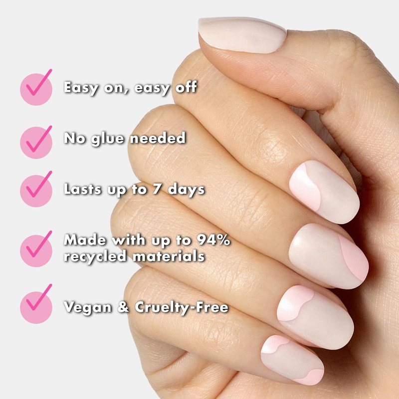 Olive & June Press-On Nails - Classic Super Stick | No Glue Needed | 32 Tabs in 16 Sizes | Non-Toxic, 7-Day Wear | Spring Flowers & Organic Swirl