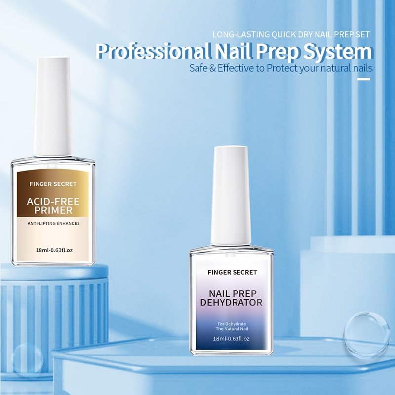 finger secret Acid-Free Primer and Nail Prep Dehydrator Ph Bonder for Gel Polish Poly Gel Flase Press on Nail Acrylic Nails Fast Dry Prep Kit for Design Art No Lift 18ml