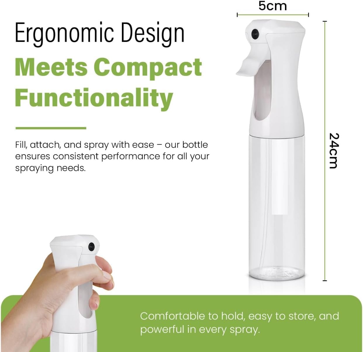 VIGOR PATH Continuous Spray Bottle for Hair – Fine Mist Mister for Styling, Cleaning, Plants, Pets, Salons, and Essential Oil Use (300ml / 10.1 oz, Clear)