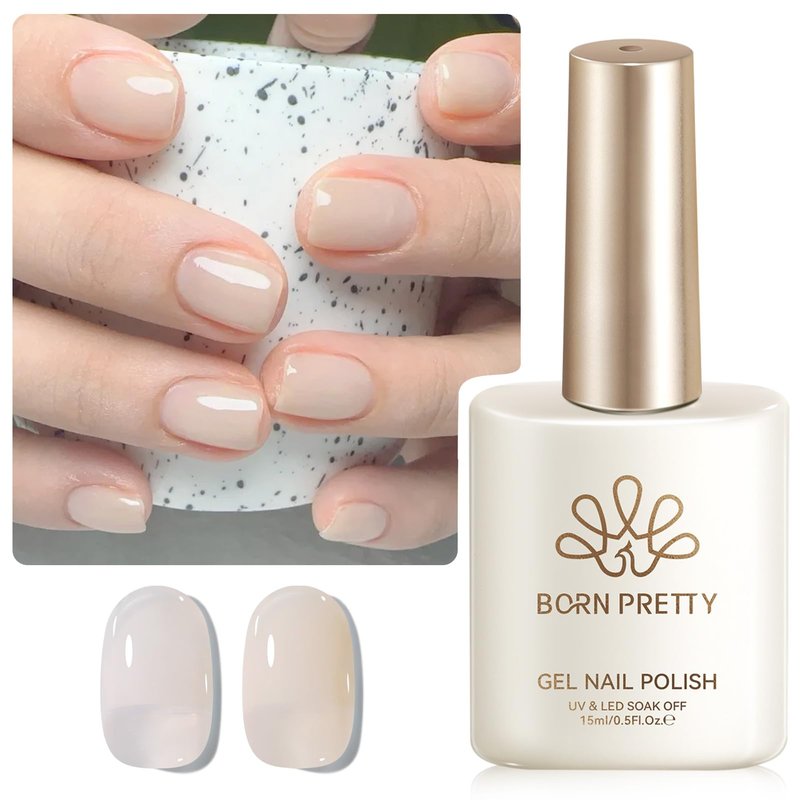 Born Pretty Jelly Light Pink Gel Nail Polish,Sheer Jelly Milky White Peach Neutral Nude Gel Polish Pale Pink Color Soak Off U V Gels for French Manicure Nail Art at Home 15ML
