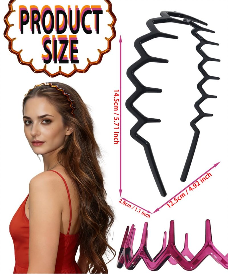 3PCS Zig Zag Headbands for Women Non Slip, ZigZag Hair Comb Headbands with Teeth, Classic 90s Amber Purple Black Headband for Women Men, Plastic Hair Accessories or Everyday Styling & Workout