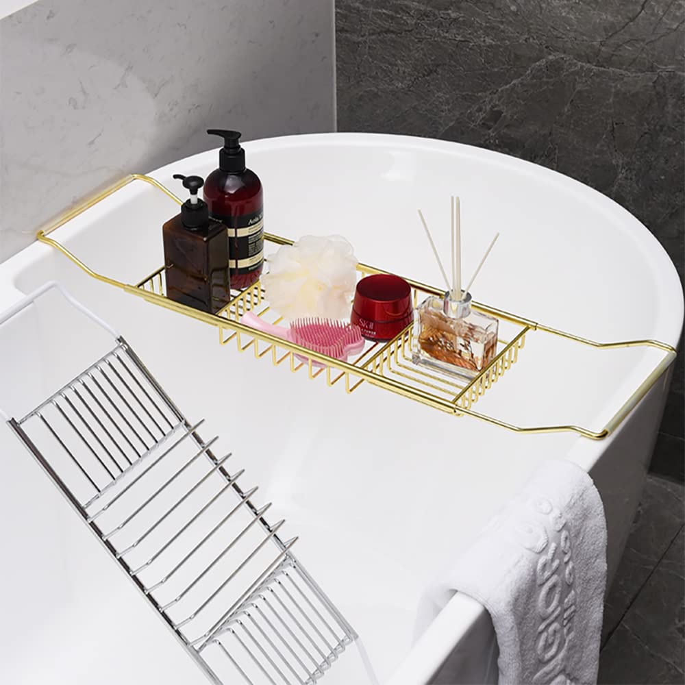 PLKO Bathtub Tray,Stainless Steel Shower Bathtub Caddy Tray with Removable Book Holder Red Wine Rack Holder, for Home Kitchen Bathroom, Sliver