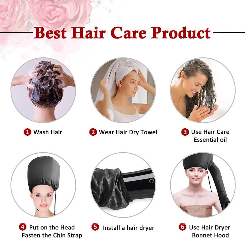 **Skiennix Bonnet Hood Hairdryer Attachment - Upgraded Design with Chin Strap & Extended Hose | Includes Free Carrying Case**