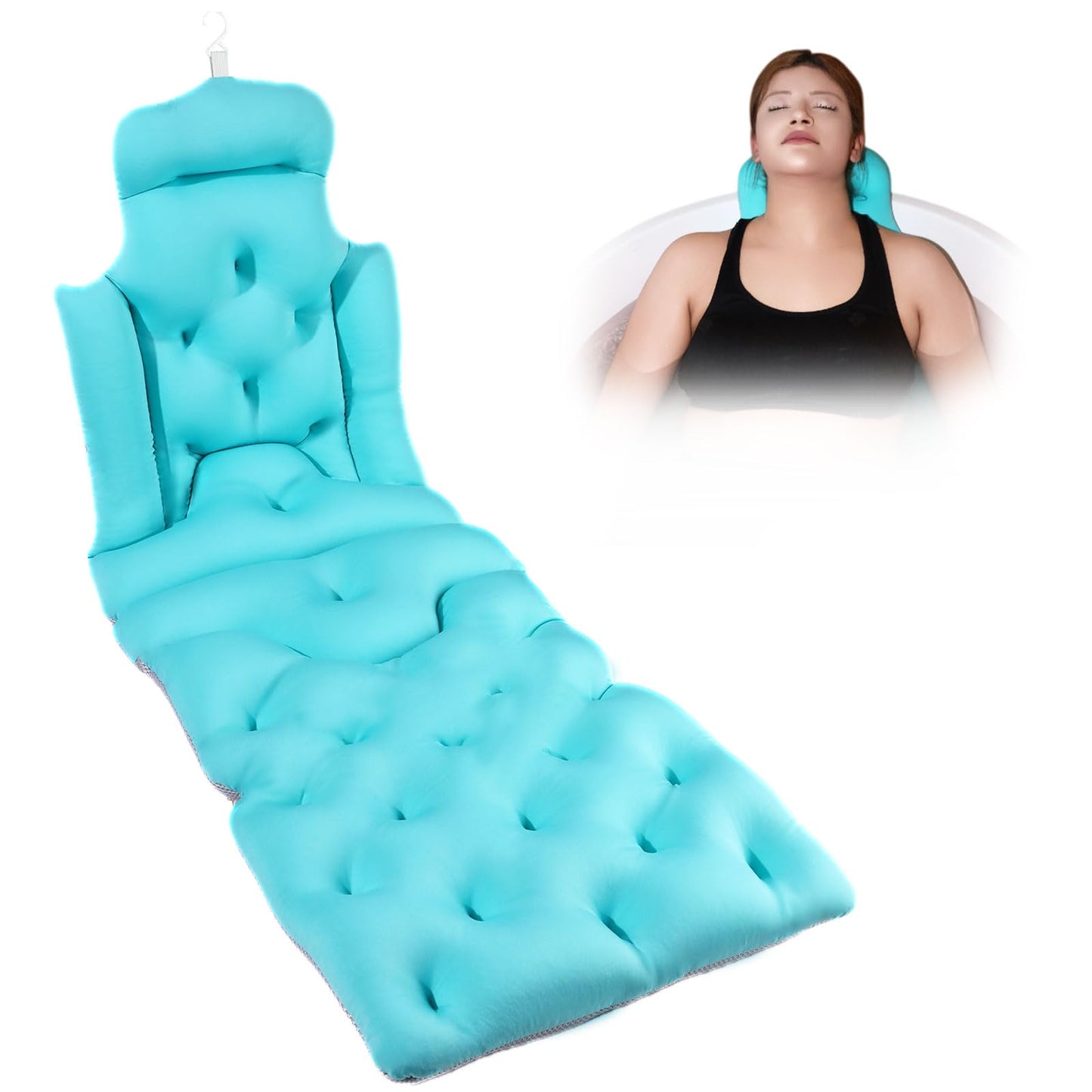 Flozerra Full Body Bath Pillow, 51"x16" Thick Bathtub Cushion with Laundry Bag, Neck & Back Support Pillow for Bathtub, Ocean Blue