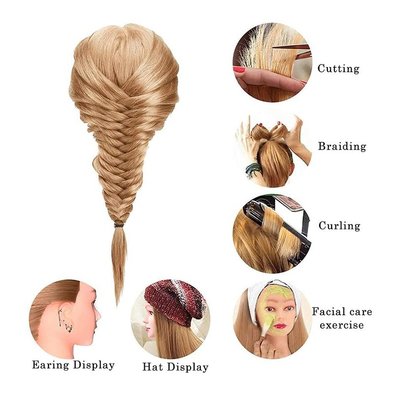 FABA Mannequin Head with Hair Blonde 26"-28" Cosmetology Mannequin Head Styling Practice Braiding Cosmetology Doll Head Hair for Hairdressing with Free Clamp Holder
