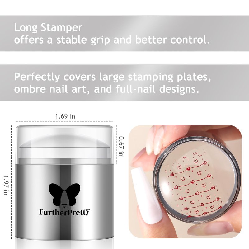Skiennix 2-in-1 Jelly Silicone Nail Art Stamper - Detachable Tool with Scraper for Gel Polish & French Tips (Silver)