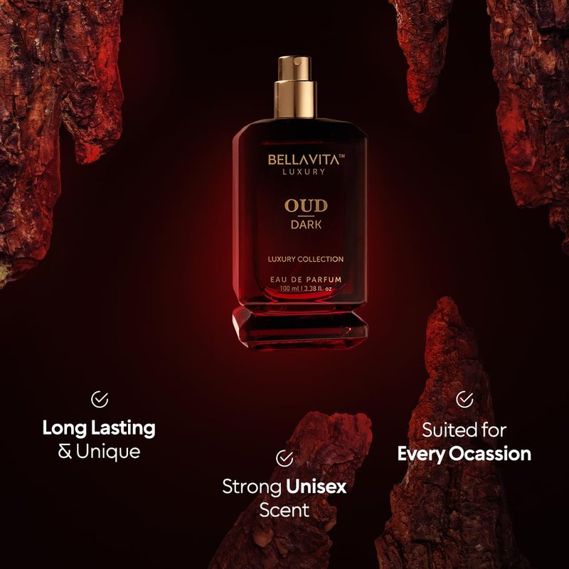 **Bellavita Dark Oud Eau de Parfum - Unisex Long-Lasting Fragrance | 100 ml (3.4 fl. oz.) | Smoky Grapefruit & Vetiver Notes**