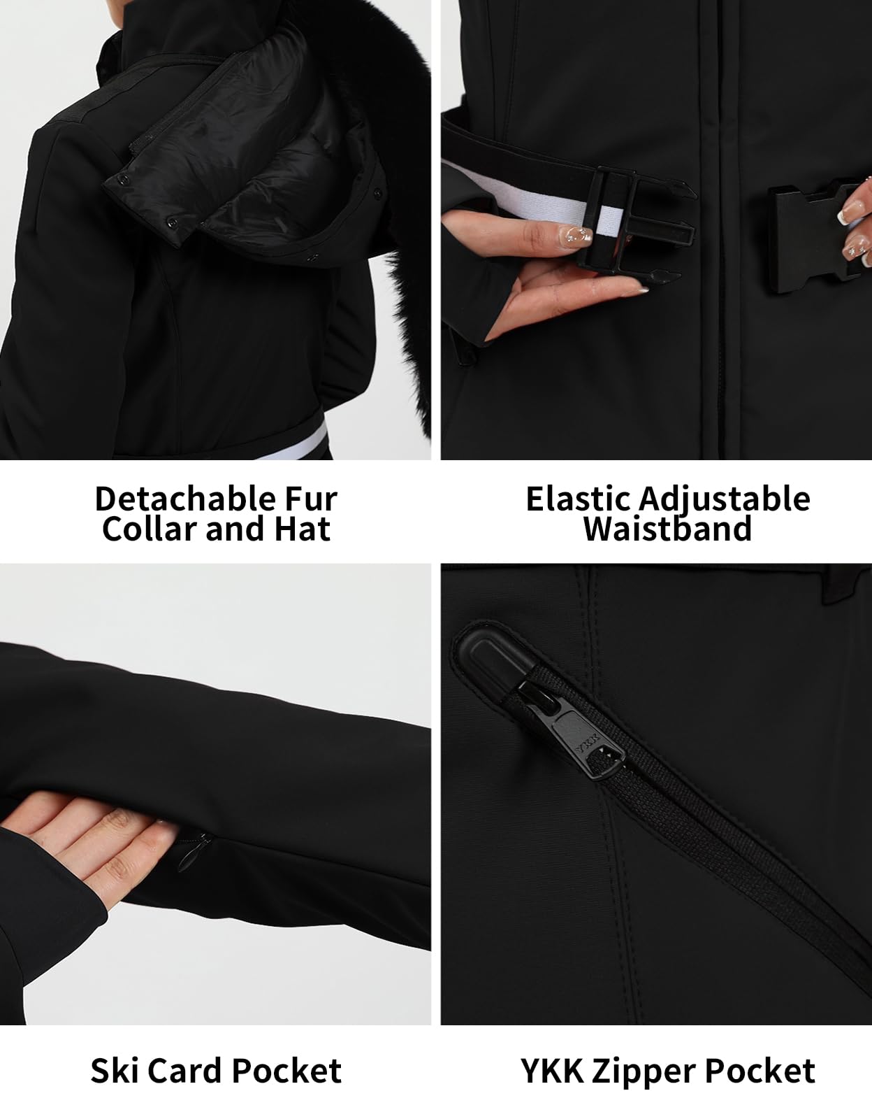 GSOU SNOW Women's Ski Jacket Snowboard Warm Winter Short Slim Snow Coat Jacket Mountain Windproof Waterproof Insulated Hooded