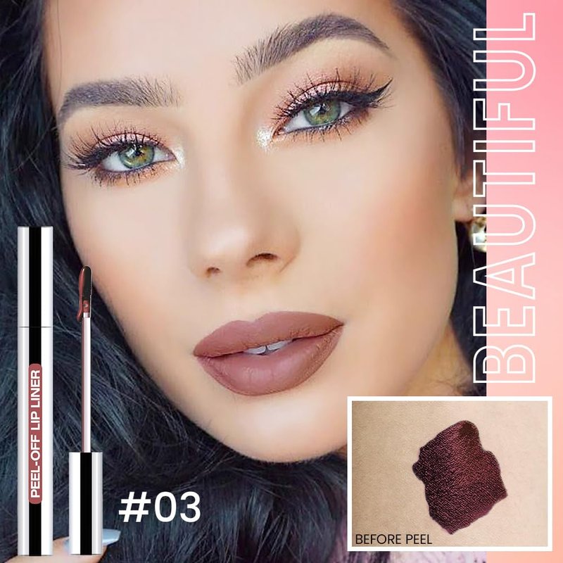 JUAAZIN Matte Liquid Lip Stain Peel Off Lip liner Tattoo, Brownish Red Matte Peel Off Lip Stain, Long Lasting Waterproof Lipstick Lip Gloss Stain, Transfer-proof for All Skin Types, 0.12 fl oz 03#