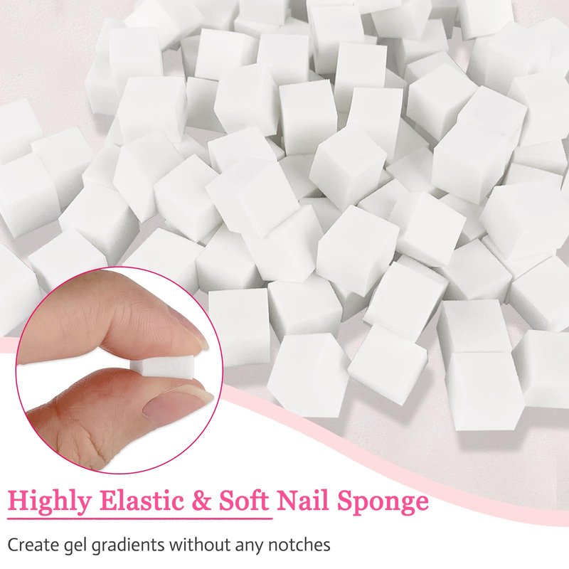 LNAUJS 100 Pcs Soft Nail Sponges for Ombre, Nail Art Sponges with Grabbing Pen and Storage Box, Professional Accessories Supplies for Home and Salon Use
