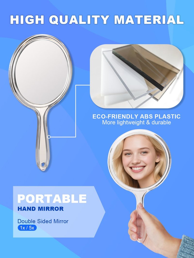 Macaki Handheld Mirror with Handle, 10.5 x 5.7 inches, Double-Sided 1X/5X Magnification Travel Makeup Mirror for Women,White