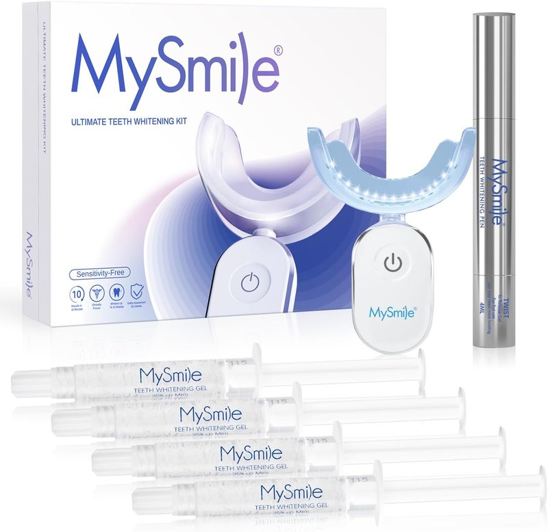 MySmile Teeth Whitening Kit - 10 Min LED Light Treatment with 35% Carbamide Peroxide | Removes Coffee, Soda, & Wine Stains