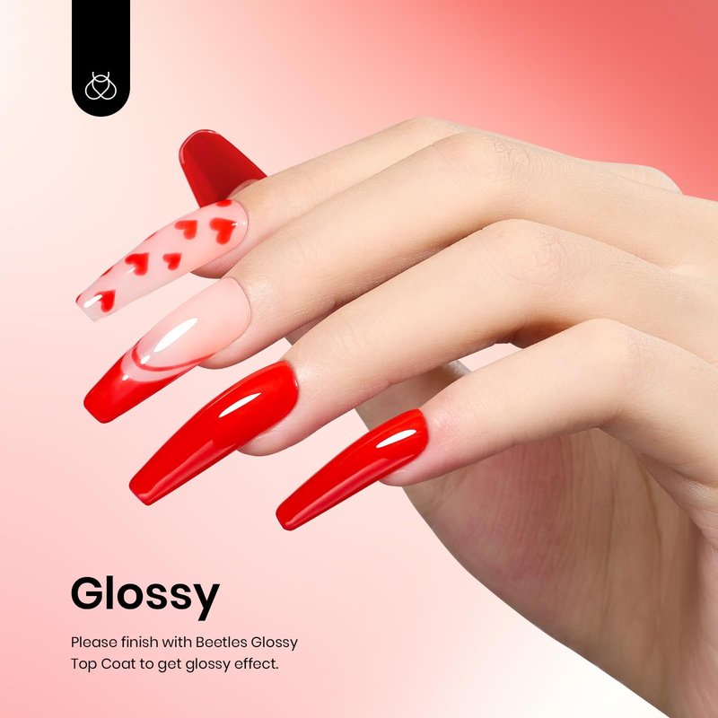 Beetles Red Gel Polish - 15ml/0.51 FL.OZ, Scarlet Red Gel Nail Polish, Soak Off UV LED Nails Art, Long-Lasting Manicure Salon DIY Home