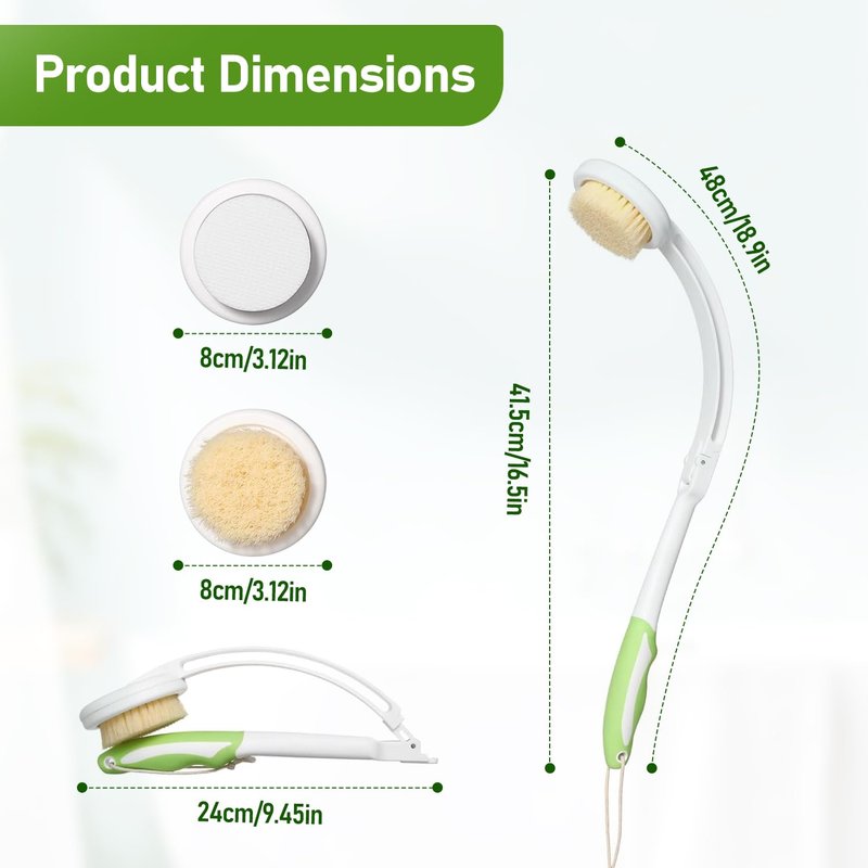 Fanwer 3 in 1 Lotion Applicator for Back Self Elderly & Back Bath Brush for Shower for Men and Women with Long Handle, 18.9in Curved Long Handled Shower Body Brush, Back Scrubber for Shower