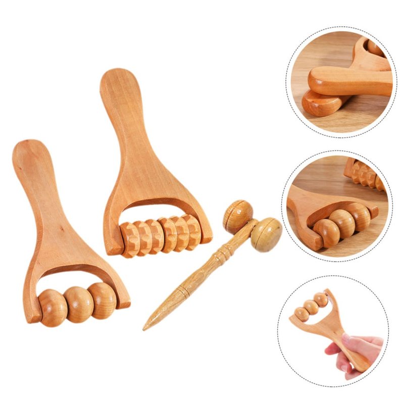 GLEAVI 3pcs Massage Hand Roller ：Massagers for Neck Wooden Massager Tool Massage Stick Roller Compact Shoulder Massager Rolling Foot Massager Facial Massager for Face and Neck