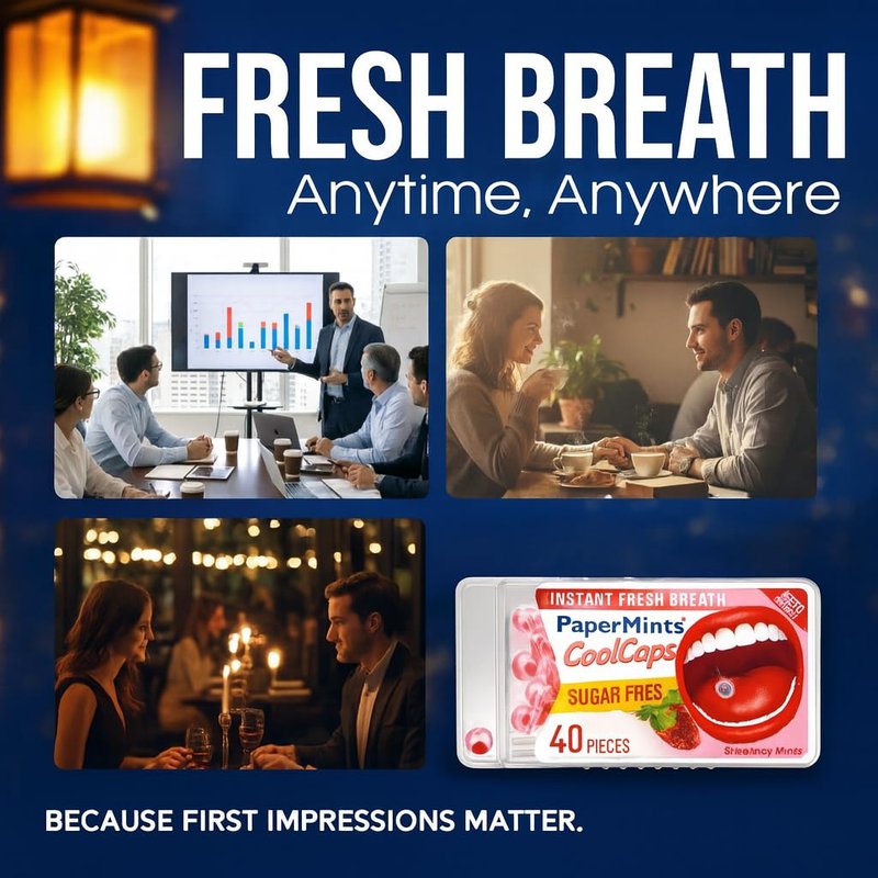 Papermints CoolCaps Breath Mints Sugar Free for Bad Breath Strawberry 24 pack – 960 mints. Extreme bad breath treatment for adults. Breath Freshener Sugar Free Mints.