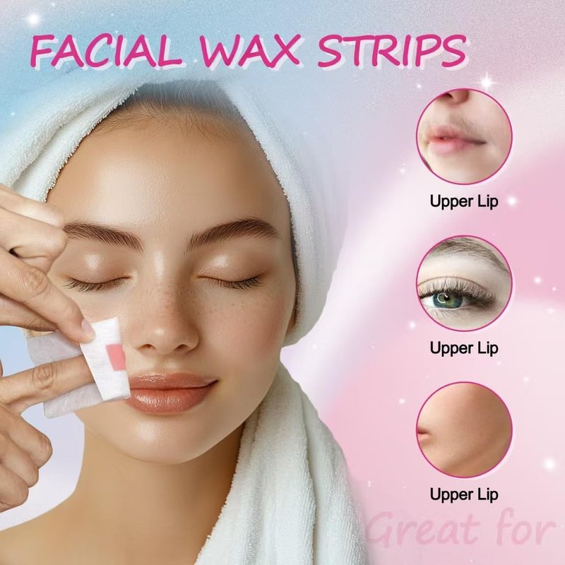 48 PCS Facial Wax Strips for Hair Removal on Face & Body | Gentle Rose Extract Formula for Sensitive Skin | At-Home Waxing Kit for Eyebrows, Upper Lip, Bikini, Brazilian with 6 Calming Oil Wipes