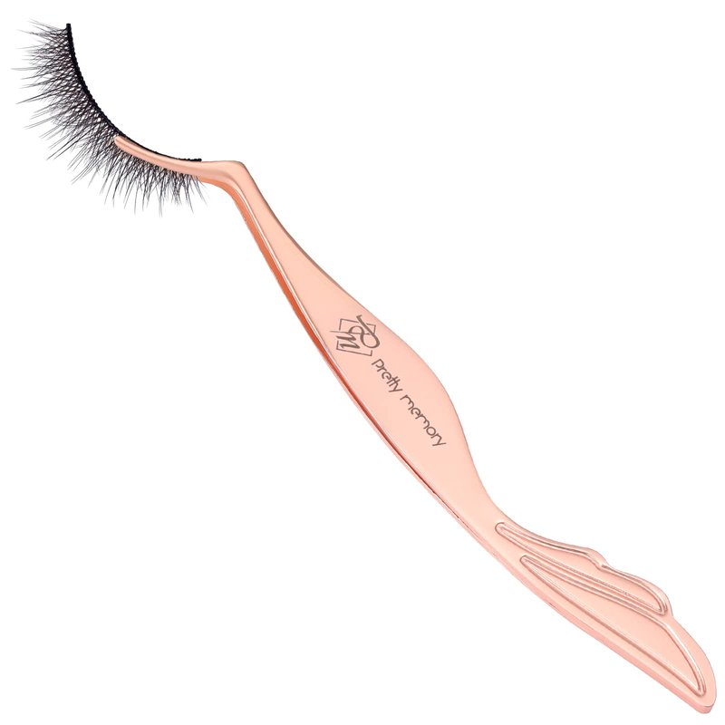 Pretty memory Eyelash Applicator Tool Stainless Steel Lash Tweezers Curved Eyelash Tweezers for Easy Lash Application and Removal, Rose Gold