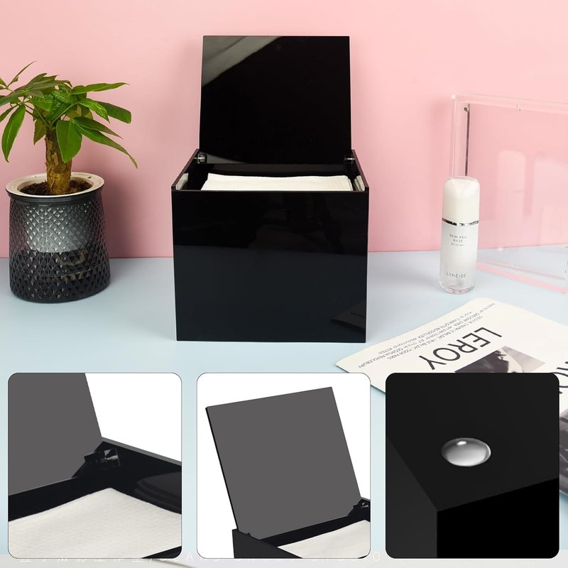 Disposable Face Towel Storage Box - Acrylic Holder for XL Facial Towels | Sleek Black Design