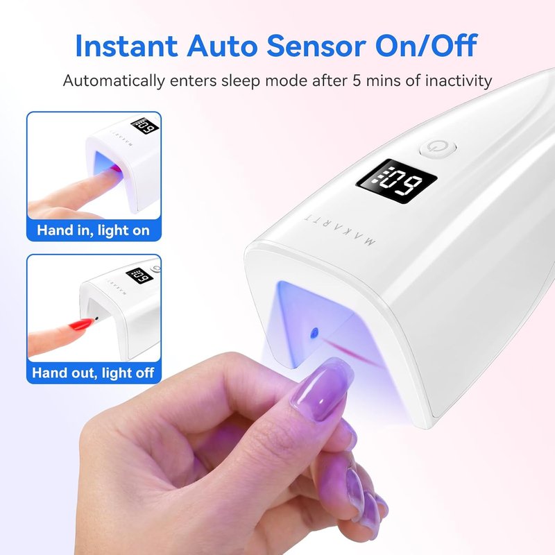 Makartt Portable Cordless UV LED Nail Lamp - 222 mW/cm² Mini Dryer for Rhinestone Glue & Poly Nail Gel | Rechargeable with LCD Display & Smart Sensor