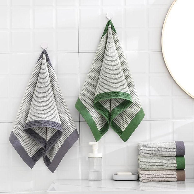 sense gnosis Beige Ribbed Striped Hand Towels Soft Absorbent Face Towels 100% Cotton Decorative Coffee Border Hand Towels for Bathroom Hotel Shower,Set of 2