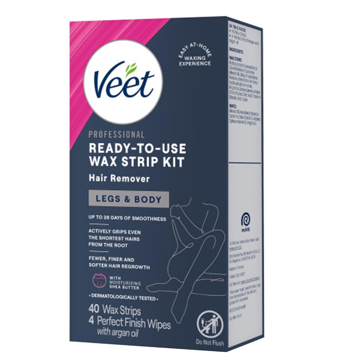Veet Hair Remover Wax Strip Kit - Dermatologically Tested, 40 Count for Legs & Body | 2 Pack