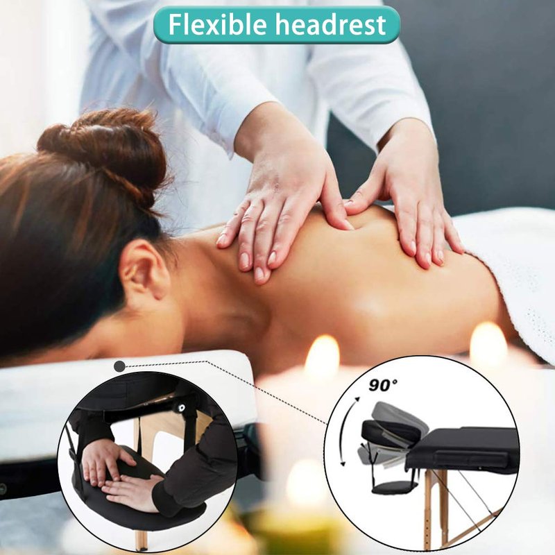 Dkeli Portable Massage Table Spa Bed Folding 84 Inch Height Adjustable 2 Fold Massage Bed with Carry Case PU Leather Professional Facial Salon Tattoo Bed with Face Cradle, Hold Up to 450Lbs, Black