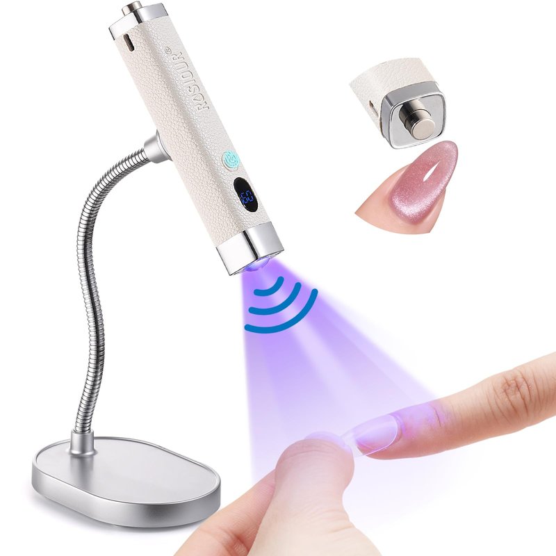 Rosiour Handheld Mini UV Light for Nails: Flash Cure UV Led Nail Lamp with Stand Cat Eye Magnet- Hand Held Fast Dry Single UV Lamp Pen with Auto Sensor for Manicure Home Salon (White)