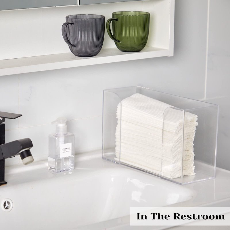 Deekin 2 Pcs Acrylic Paper Towel Dispenser Countertop Paper Towel Holder, Clear Trifold Guest Napkin Dispenser for Z-fold, C-fold or Multifold paper holder for Bathroom Toilet and Kitchen