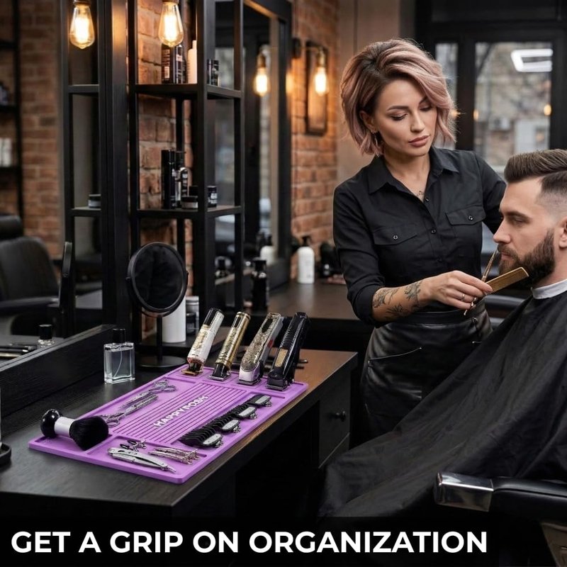 HAPPYPOSH Magnetic Barber Mat,Magnetic Barber Mats For Clippers and Supplies, Barbershop Pad for Station, Beauty Salon Table Matt, Tool Organizer for Pro Hairstylist,Purple