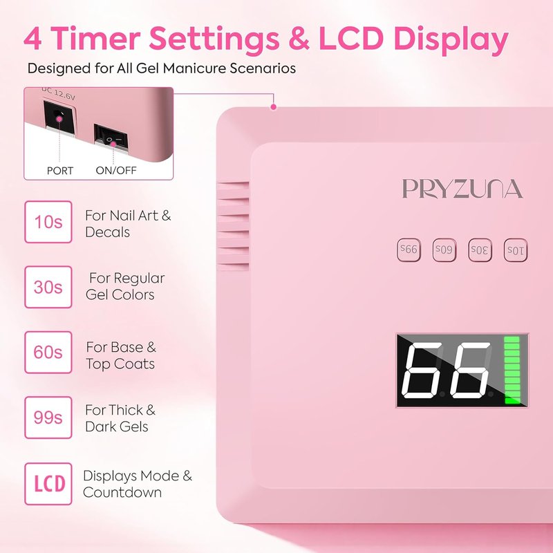 Skiennix Cordless UV LED Nail Lamp - 72W Fast Curing Gel Nail Dryer with Auto Sensor & 4 Timers | Rechargeable Pink Design