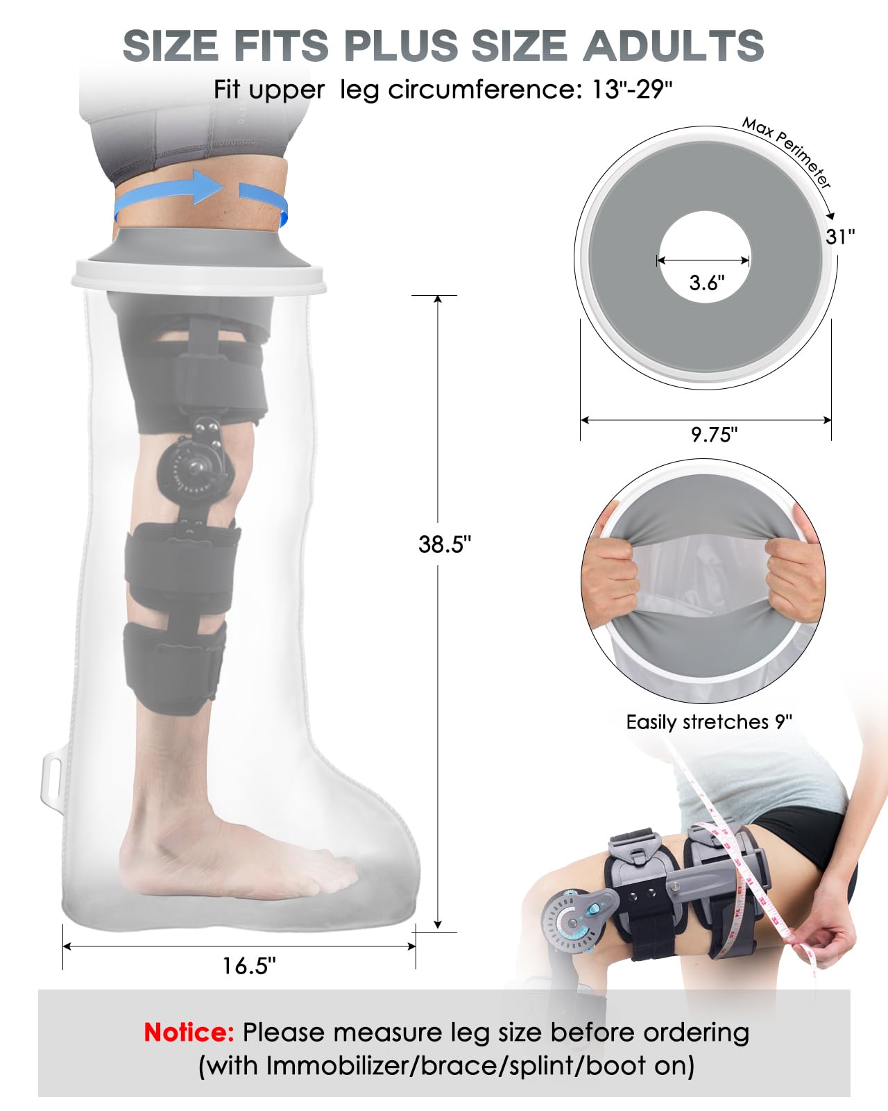 Waterproof Foot Cover for Shower Adult with Upgraded Non-Slip Bottom, Shower Boots for Foot After Surgery, Watertight Ankle Cast Protector Showeing Boot Cover for Bandage Dressing Wound, Reusable