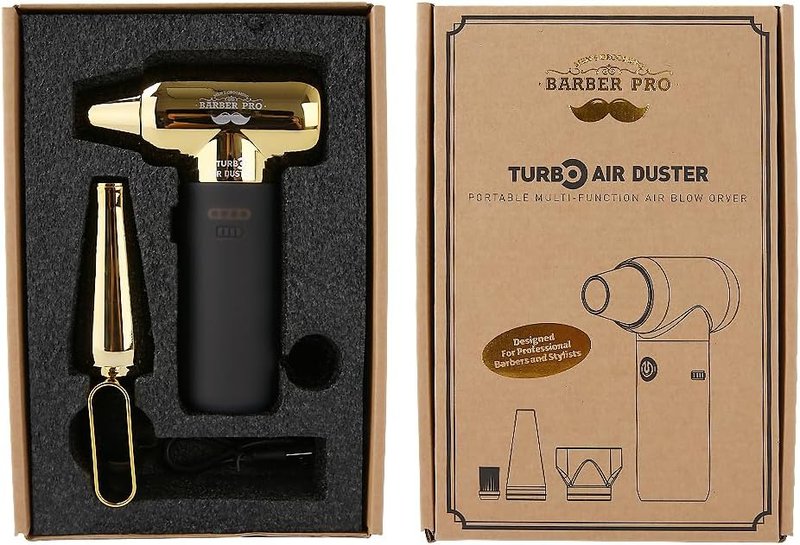 Compressed Air Duster - Electric Duster for Hair Barber, 3 Gear Mini Portable Jet Dry Air Blower, Cordless Vacuum Cleaner, for PC, Office,Salon, Fan, Laptop, Keyboard, Car -Black Gold