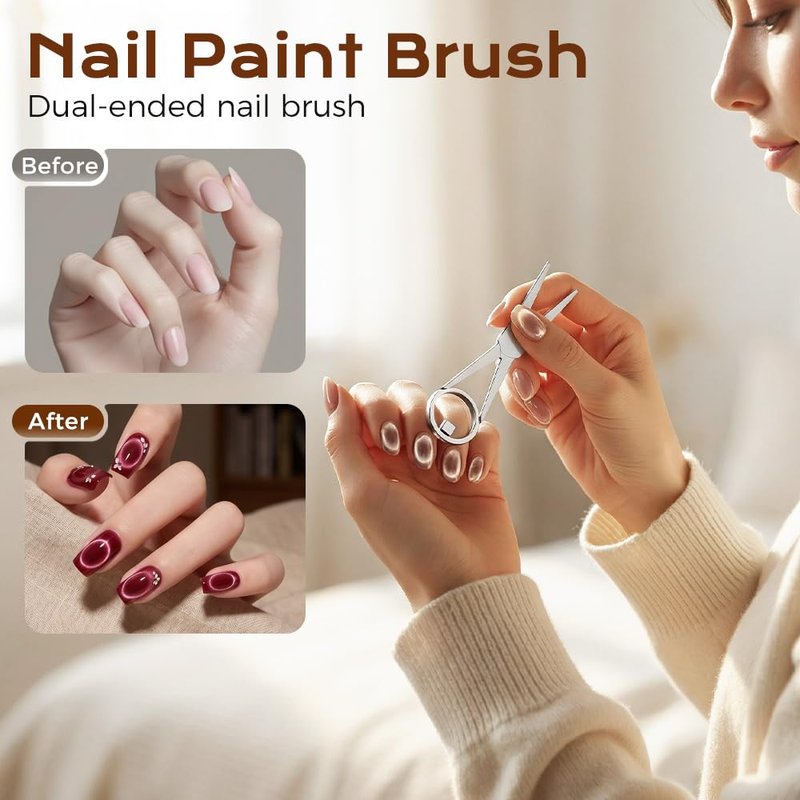 New Ring-Shaped Cat Eye Magnet for Nails, DIY Hollow Cateye Magnet for Nails,Portable Mini Round Strong Nail Magnet French Tip Tool for Home Salon DIY Manicure (1, Ellipse)