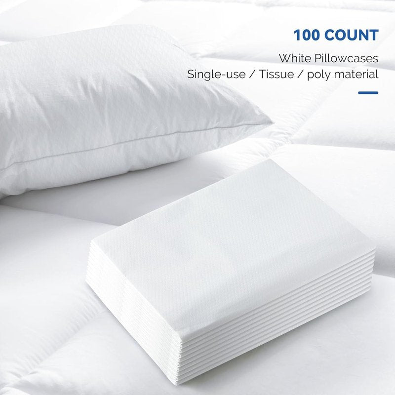 JMU Disposable Pillow Cases - 100PCS Medical Tissue/Poly Covers | 21" x 30" | White