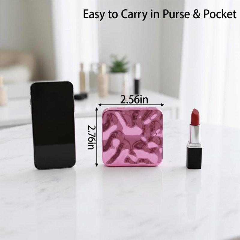 Irregular Shape Compact Mirror, Double-Sided Portable Folding Makeup Mirror with Electroplated Finish, Pocket-Sized Handheld Vanity Mirror for Travel and Quick Touch Ups, Pink