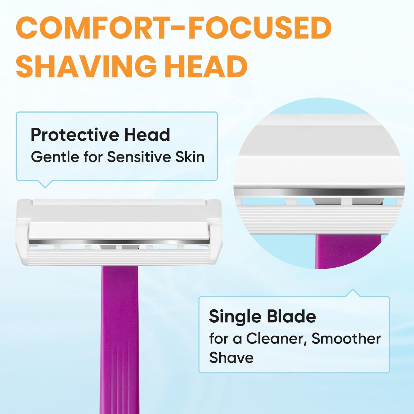 Comfycheer 32 count Disposable Razors for Men，Single Blade Razors，Bulk Stainless Steel Shavers with Protective Head for Shaving Sensitive Skin