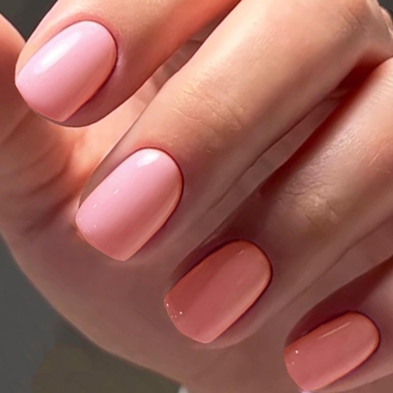 GLAMERMAID Extra Short Press on Nails, Solid Pink Fake Nails Short Squoval, Coral Pink Natural Square Glue on Nails, Light Pink Acrylic False Nails, Reusable Opaque Glossy Round Fake Nails for Women